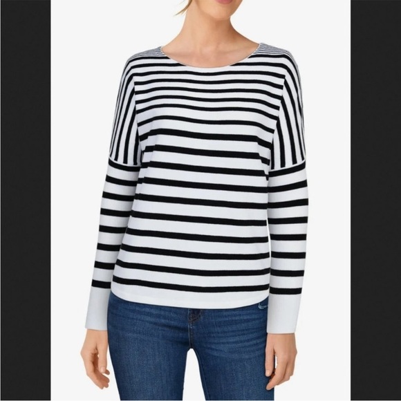 French Connection Drop Shoulder Stripe Boat Neck Size Small. Gray/black stripe - Picture 1 of 6